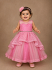 Pink Floral Lace Net Layered Gown