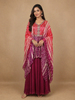 Purple Abstract Design Semi Silk Kaftan Palazzo Suit