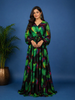 Multicolor Floral Print Chiffon Partywear Gown