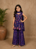 Ink Blue Georgette Sharara Suit Adorned with Floral Prints and Embroideries, paired with Dupatta