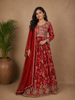 Red Floral Printed Crepe Gown