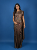 Coffee Brown floral Design Semi Tissue Saree