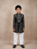 Dark Green Sherwani Adorned with Sequins and Fancy Design Attached with Pearls Mala