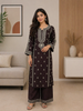 Black Floral Designed Raw Silk Salwar Suit