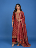 Red Floral Embroidery Tissue Silk Salwar Suit