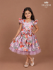 Lilac Satin Gown Adorned with Floral Prints and attached Bow
