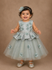 Mint Net and Satin Gown Adorned with 3D Flowers