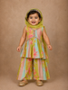 Olive Green Georgette Sharara Suit with Floral Prints and Embroidery paired with Dupatta