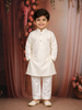 Off White Diamond Design Silk Kurta Set for Boys