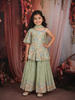Sage Green Sequins and Thread Embroidered Design Crepe Kids Palazzo Suit