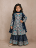Dark Green Kids Lehenga Adorned with Sequins and Beads Floral Design with Dupatta