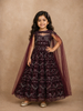 Deep Wine Burgundy Heavy Sequins Embroidered Design Net Kids Lehenga With Sheer Dupatta