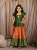 Green and Orange Zari Woven Design Art Silk Kids Pattu Pavadai