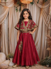 Dark Pink Sequins Design Crepe Kids Lehenga with Cape Overlay