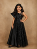 Black Sequin Embellished One-Shoulder Net And Satin Kids Gown With Attached Drape
