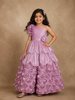 Onion Pink 3D Floral Layered One-Shoulder Satin Kids Gown