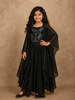 Classic Black Sequins and Beads Embroidered Design Georgette Kids Skirt and Top with Cape
