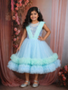 Aqua Blue Sequins Embellished Design Net Party Wear Kids Frock