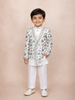 Off-White Kids Sherwani Adorned with Sequins and Floral Design Attached with Pearls Mala