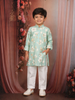 Light Blue Floral Woven Design Cotton Kids Kurta Set