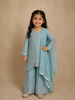 Powder Blue Floral Thread and Beads Embroidered Design Georgette Kids Palazzo Suit