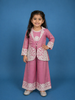 Pink Floral Embroidered Shimmer Kids Palazzo Suit With Jacket
