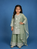 Pista Green Floral Sequins Embroidered Silk Kids Palazzo Suit