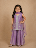 Muted Lavender Purple Floral Sequins and Beads Embroidered Design Organza Kids Palazzo Suit