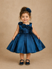Navy Blue Solid Design with 3D Floral Embellishment Satin Frock