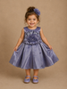 Steel Blue Satin Party Frock with Oversized 3D Flower Embellishment