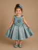 Teal Green Metallic Shine Party Frock with Oversized Glitter Floral Embellishment