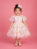 Pink Net Layered Gown Adorned with Barbie Prints and Sequins
