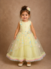 Light Yellow Net Ball Gown Adorned with 3D Flowers