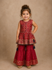 Red Georgette Sharara Suit Adorned with Floral Prints and Embroideries, paired with Dupatta