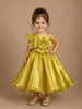 Golden Satin Oversized 3D Flower Party Frock for Girls