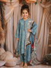 Sky Blue Floral Printed Design Cotton Straight Cut Salwar Suit with Dupatta