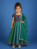 Dark Green Sequins Beaded Net Lehenga Paired with Dupatta
