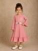 Light Pink Georgette Plain Gown with Waist Belt
