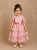 Light Pink Satin Gown Adorned with Floral Prints and 3D Flowers
