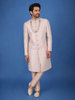 Blush Pink Floral Embroidered Cotton Sherwani