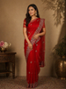 Red Floral Sequins Designed Net Saree