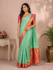 Aqua Green Pure Kanchipuram Bridal Silk Saree with Zari Brocade on the body and Contrast Zari Border