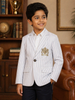 White Cotton Full Sleeve Blazer with Blue Stripes for Boys