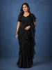 Black Floral Embroidery Organza Ready To Wear Saree with Designer Blouse