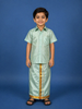 Mint Green Silk Dhoti With Matching Half Sleeve Shirt