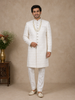 Ivory Floral Embroidered Cotton Sherwani Suit