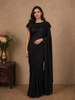 Black Satin Ready to Wear Saree with Crush Plain Body Paired with Designer Blouse