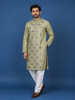 Pista Green Sequins And Mirror Work Raw Silk Kurta Set With Pant