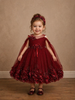 Wine Glitter Net Gown Embellished with 3D Flowers