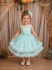 Aqua Blue Sequins Embellished Design Net Frock with Oversized Bow